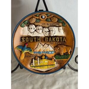 VTG South Dakota Souvenir Plate Mt Rushmore Buffalo Corn Palace Japan Decor